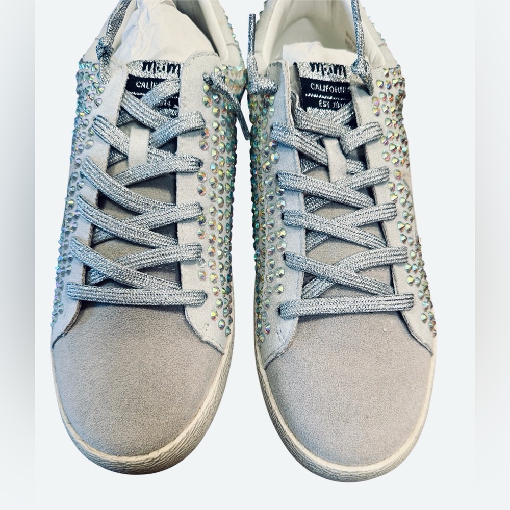 MiiM Rhinestone Sneakers Size 8.5 Gray White Lace Up Low Top Sparkle NEW - Picture 4 of 13